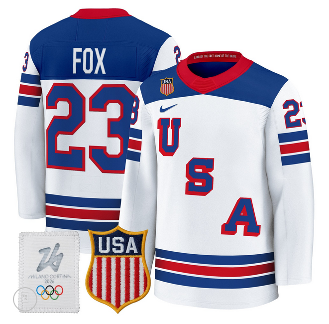 Men 2026 USA Olympic #23 Fox white NHL Jersey
